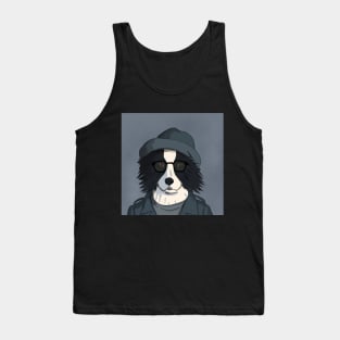 Detective border collie with hat and glasses Tank Top